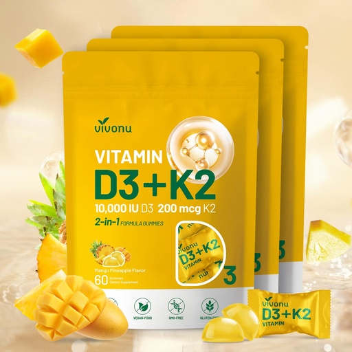 [BRSREA33BB5AGGT4] Vitamin D3 K2 Gummies, D3 10000 IU & MK7-200 mcg, 2 in 1 Vitamins D & K Complex | Vitamina D3 con K2 | Supports Calcium Absorption, Bone, Immune, & Heart Health, Easy to Carry and use (180 Gummies)
