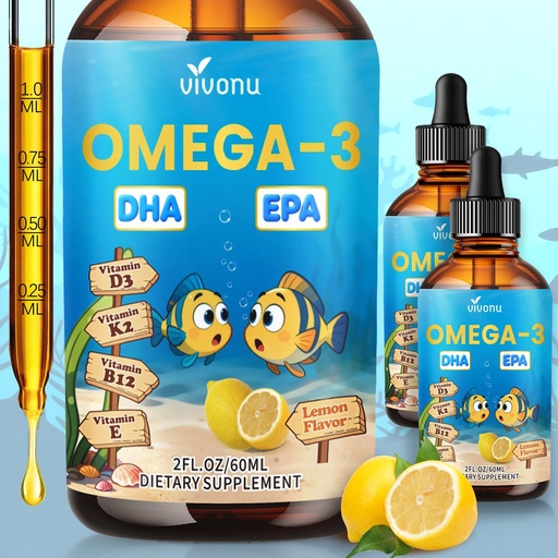 [BRSRGC3ROV5GYEYZ] VivoNu Omega 3 for Kids, Children’s DHA Omega 3 6 9 Drops | 600mg Total Omega-3s with EPA & DHA| Brain Development & Mood, Learning - Non-GMO(2Fl Oz)