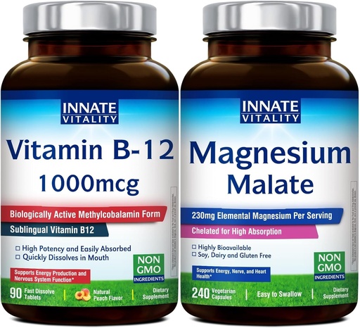 [BRSRGCYHCF6BEHT4] Innate Vitality Vitamin B12 1000mcg & Magnesium Malate Bundle, Energy Metabolism, Brain & Recovery Support