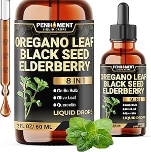 [BRSRAFD3CECAE3Q2] 8in1 2900mg Oil of Oregano Drops with Black Seed Oil Liquid | Contains Carvacrol | Garlic, Elderberry, Olive Leaf, Quercetin, Bromelain - 2 Fl Oz