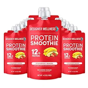 [BRSW2GI7BEFBQG3P] Designer Wellness Protein Smoothie, Real Fruit, 12g Protein, Low Carb, Zero Added Sugar, Gluten-Free, Non-GMO, No Artificial Colors or Flavors, Strawberry Banana, 12 Count