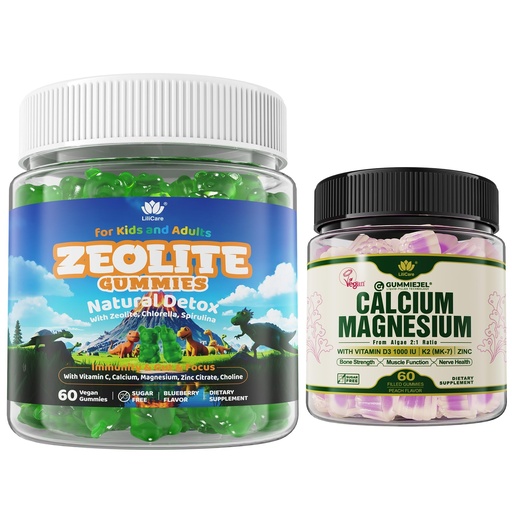 [BRSREZY6BAMGK2AV] LILICARE 2 Pack Zeolite Detox Gummies for Kids & Adults + 1 Pack Calcium Supplement 600mg with Vitamin D3 K2