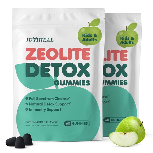 [BRSREFQ7BEFBU3I7] Zeolite Detox for Kids & Adults, 350mg Zeolite & 300mg Chlorella Detox Gummies Gentle Body Toxin Cleanse, 60 Gummies, Green Apple 2Pack