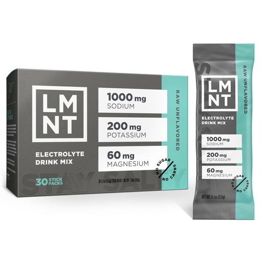 [BRSWYZYFCFYBMFA7] LMNT Zero Sugar Electrolytes - Raw Unflavored Salt | Drink Mix | 30-Count
