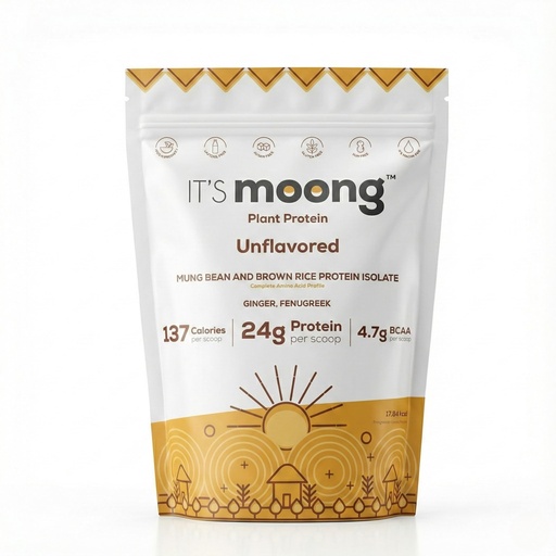 [BRSRGZYNB55BOC37] It's Moong Plant Protein Powder, Unflavored | Mung Bean & Brown Rice Isolate Blend Ginger & Fenugreek 24g Protein & 4.7g BCAAs | Vegan, Gluten Free, Soy Free, Lactose Free, Non-GMO, 17.64 oz (500g)