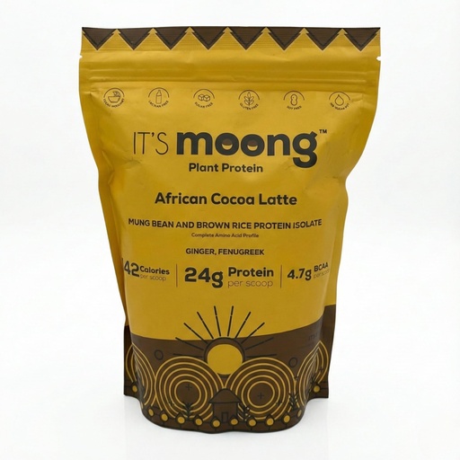 [BRSRGZYNCN7A4D34] It’s Moong Plant Protein Powder, African Cocoa Latte | Mung Bean & Brown Rice Isolate with Ginger & Fenugreek 24g Protein, 4.7g BCAAs | Vegan, Gluten Free, Soy Free, Sugar Free | 17.64 oz (500g)
