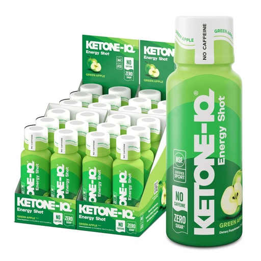 [BRSRACAPOUCRS2TX] Ketone-IQ No Caffeine Exogenous Ketones Energy Shots - 24 Pack of Caffeine Free Energy Drinks with 10g Ketones - Sugar Free, Salt Free, and All Natural (Green Apple)
