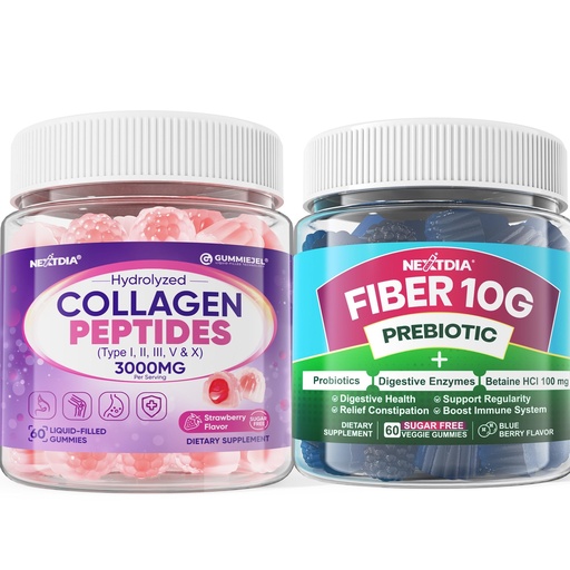 [BRSREFT6OQGW2CL4] Sugar Free Collagen Peptide Filled Gummies 1 Pack + Fiber Gummies for Adults 2 Pack