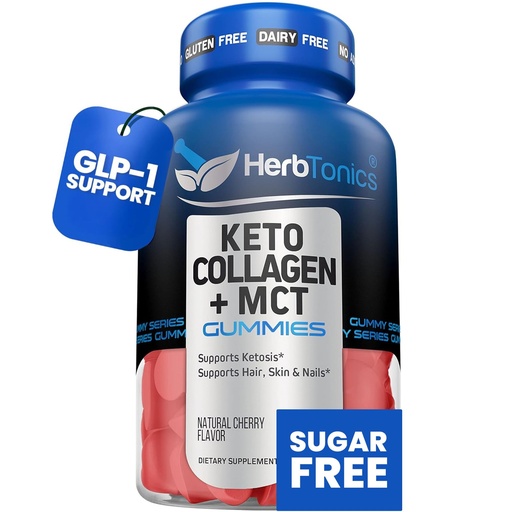 [BRSRMZD5AUMGMELP] Herbtonics Keto Gummies with MCT + Collagen | Sugar Free MCT Oil Capsules | Anti Aging, Hair Growth, Skin Care & Strong Nails Protein Collagen Gummies | On-The-Go Keto Gummy