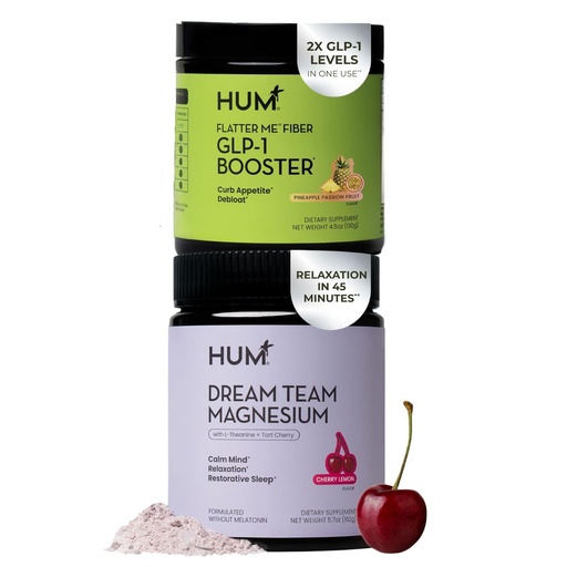 [BRSRG235C4MAIFDB] HUM Nutrition Flatter Me Fiber + Dream Team Magnesium Powder Bundle – Digestive Support Fiber & Magnesium Bisglycinate Drink Mix with L-Theanine & Tart Cherry, Cherry Lemon, 2-Product Wellness Routine