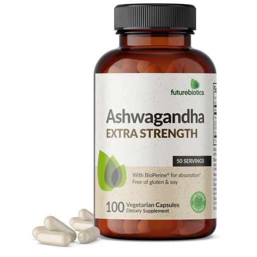 [BRSROAYEBMNAIHL3] Futurebiotics Ashwagandha Extra Strength Stress & Mood Support with BioPerine - Non GMO Formula, 100 Vegetarian Capsules