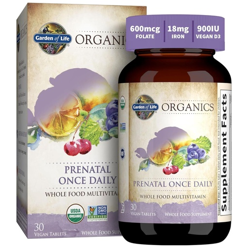 [BRSWKZAGPIAROELI] Garden of Life Organics Prenatal Vitamin: Folate for Energy & Healthy Fetal Development, Non-constipating Iron, Vitamin C, B6, B12, D3 – Organic, Non-GMO, Gluten-Free, Vegan, 30 Day Supply