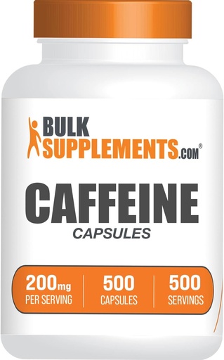 [BRSROEIPDEMBSHYU] BulkSupplements.com Caffeine 200mg Capsules - Energy Boost, Caffeine Pills 200mg - Gluten Free, 1 Təklif edir, 500 Count (Pack of 1)