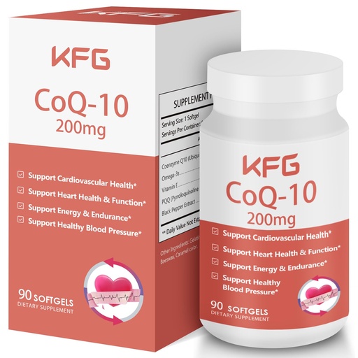 [BRSREYD2DJ5BY2Q6] KFG CoQ10 200mg Softgels, Coenzyme Q10 Supplements Support Heart Health, Cardiovascular Health, Immune System & Cellular Energy Production, Gluten Free