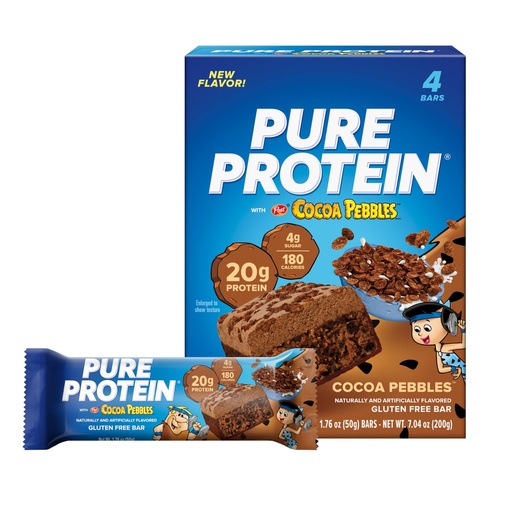 [BRSREAQHDF6RYCDK] Pure Protein Cocoa PEBBLES™ Protein Bars – 20g Protein, 4g Sugar, 180 Calories (4 count) Low Sugar* High Protein Snack - Gluten Free - Perfect for a Healthy Snack.