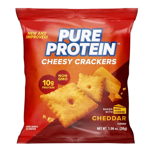 [BRSROFQEAUIW2HLF] Pure Protein Cheesy Crackers, Cheddar, High Protein Snack, 10G Protein, 1.06 Oz (Pack of 12)