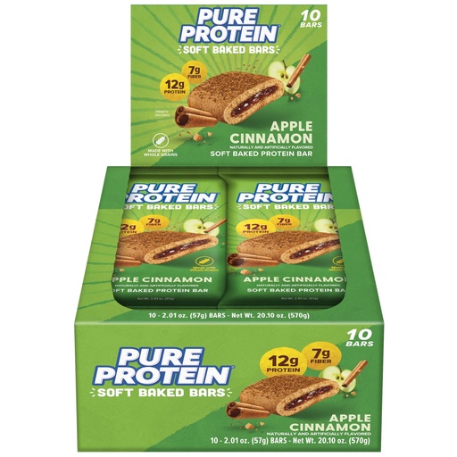 [BRSRECAFCMIWOFD7] Pure Protein Apple Cinnamon Soft Baked Protein Bars – 12g Protein, 7g Fiber, Whole Grain Breakfast Bars, High Fiber, Individually Wrapped Protein Snacks for On-the-Go – 10 Count