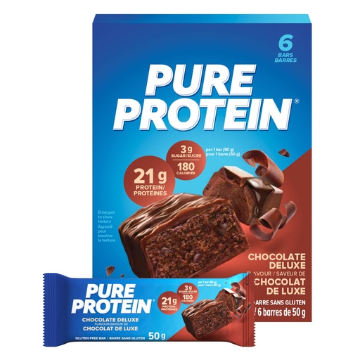 [BRSWIEAEBMFWC2DE] Pure Protein Gluten Free Chocolate Protein Bars, 50g, 6ct, 20g Protein Per Bar, Imported from Canada