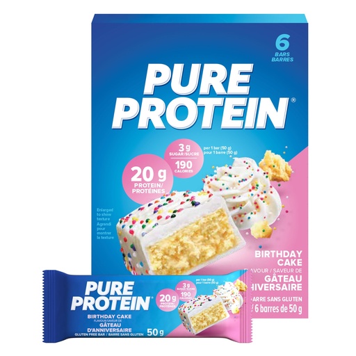 [BRSWGGIEDJ6GKCTV] Pure Protein Gluten Free Snack Bars, Birthday Cake Flavor, 10.56 Ounce, 1.8 Ounce Bars, 6 Count