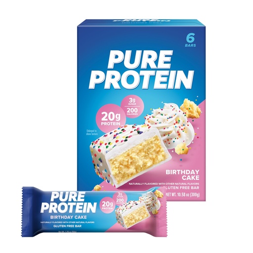 [BRSWGEABC4MBUFYV] Pure Protein Bars, High Protein, Nutritious Snacks to Support Energy, Low Sugar, Gluten Free, Birthday Cake, 1.76 Ounce (Pack of 6)