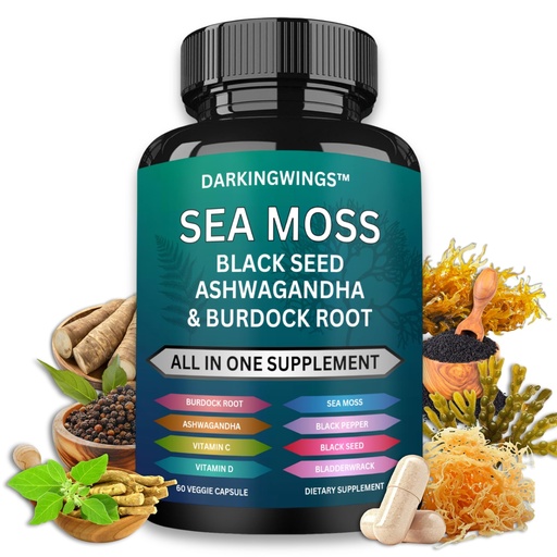 [BRSRAZ37C55RU2TZ] Sea Moss Advanced - Sea Moss 3000mg Black Seed Oil 2000mg Ashwagandha 1000MG Bladderwrack 1000MG Burdock 100MG & Vitamin C Vitamin D3 For Skin Hair Supplements |Man & Women| 30 Days Supply Capsules