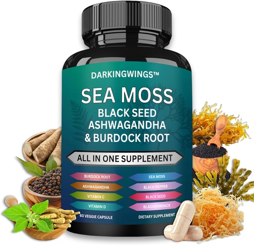 [BRSRAZ37C55RU2TZ] Sea Moss Advanced - Sea Moss 3000mg Black Seed Oil 2000mg Ashwagandha 1000MG Bladderwrack 1000mg Burdock 1000mg & Vitamin C Vitamin D3 For Skin Hair Supplements |Man & Women| 30 Days Supply Capsules