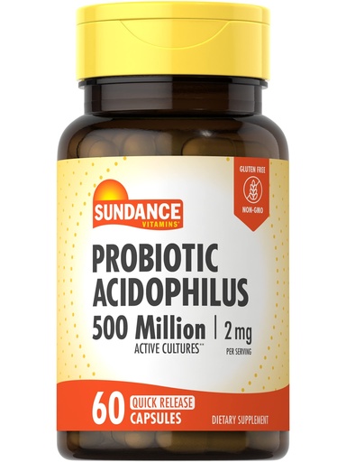 [BRSWICAPBQNBMG34] Sundance Probiotic Acidophilus | 500 Million Active Cultures | 60 Quick Release Capsules | Non-GMO, Gluten Free Supplement