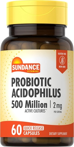 [BRSWICAPBQNBMG34] Sundance Probiotic Acidophilus - 124; 500 millió Active Cultures - 124; 60 Quick Release Capprovided - 124; Non- GMO, Gluten - ingyenes kiegészítés