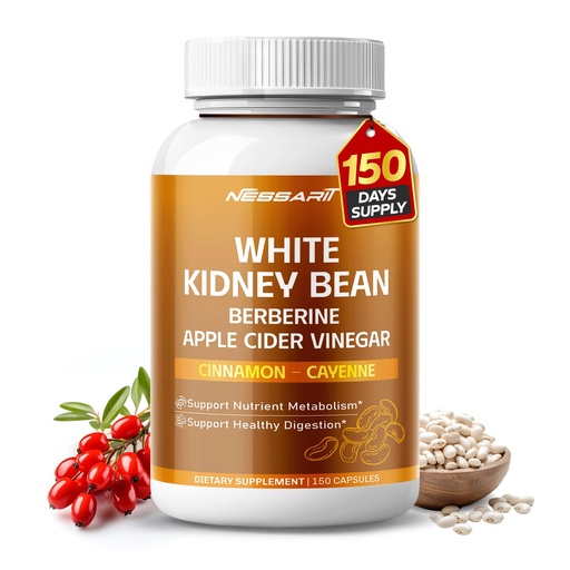 [BRSREZD3PJ6A4HL6] White Kidney Bean, Berberine, Apple Cider Vinegar, Cinnamon & Cayenne – Support Metabolism & Healthy Digestion – 150 Capsules