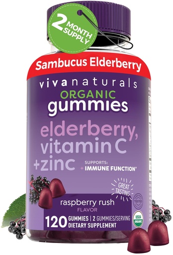 [BRSWYHQEDIMBYDT7] Elderberry Vitamin C and Zinc Immune Support Gummies , Made of 150mg Black Elderberry Per Serving for Adults, Sambucus Elderberry Gummies with Raspberry Rush Flavor, USDA Organic, Non-GMO, (120 Count)