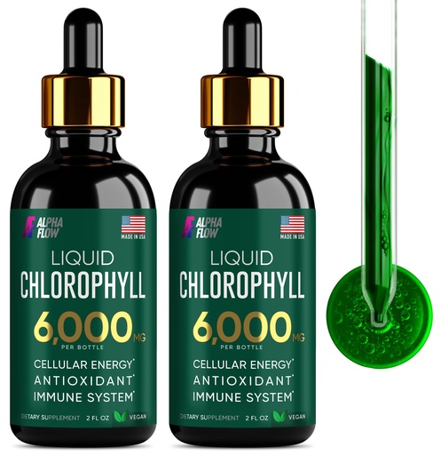 [BRSRAZYLOR5RSD3B] [2 Pack] Chlorophyll Liquid Drops 6000MG – Natural Liquid Chlorophyll Drops for Detox, Energy, Skin – Internal Deodorant – Vegan Chlorophyll Liquid Drops for Kids & Adults – US-made, Non-GMO - 4 Fl Oz