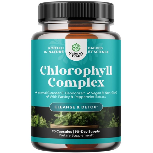 [BRSRAHQCC56QYCTU] Chlorophyll Capsules for Cleanse and Detox Support - Internal Deodorant Pills for Body Odor with Mint & Parsley Extract Healthy Skin Immunity & Digestive Support - Vegan Non-GMO & Gluten Free (90ct)