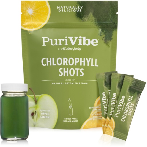 [BRSRAGACPIPBM3Q6] All About Juicing Chlorophyll Powder Drink for Water, Supports Detox, Internal Freshness, Gut Health, Green Juice Supplement, Liquid Chlorophyll Drops Alternative, 120 mg, 15 Sticks, Lemon & Apple