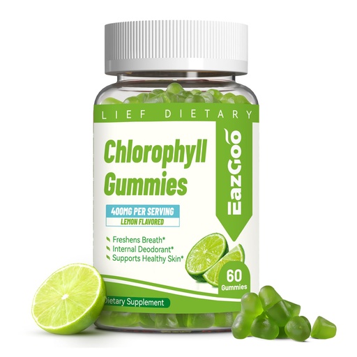 [BRSRAAT7PMMR6ALB] Chlorophyll Gummies for Body Odor Deodorant*, Sugar Free Chewable Chlorophyll for Immune Support Women Vegan, 60 Count (Lemon)
