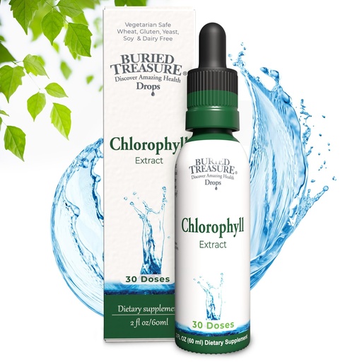 [BRSROCQPDJ7Q2G3G] Buried Treasure Liquid Chlorophyll Drops - Copper Chlorophyllin from Mulberry Leaves, Manufactured in USA, Vegan, Supports Overall Wellness, Unflavored, 30 Servings.