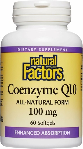 [BRSWIYT3PMMWE23O] Faktore naturalak Coenzyme Q10 - Antioxidatzaileen laguntza osagarriak Cellular Energia Ekoizpena onartzen du - Absorption Aids Healthy Heart Funtzioa - 100 mg, 60 Softgels (60 zerbitzatu)