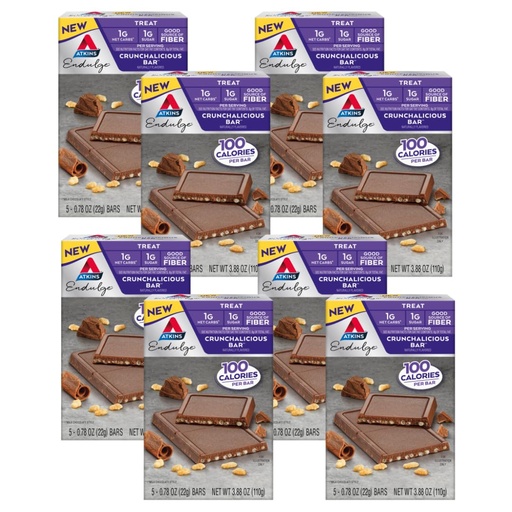 [BRSRAHYBOYCGKE3J] Atkins Endulge, Crunchalicious Bar, 1g Net Carbs, 1g Sugar, Good Source of Fiber, 5 Count (Pack of 8)
