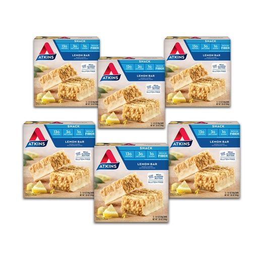 [BRSWECQKC55AKAAZ] Atkins Lemon Snack Bar, Made with Real Almond Butter, 1g Sugar, Gluten Free, High in Fiber, Keto Friendly, 30 Count