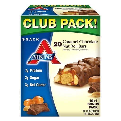 [BRSWECQKOAHWKFDX] Atkins Snack bar, Caramel Chocolate Nut Roll, Keto Friendly (20 ct.), 31 Ounce