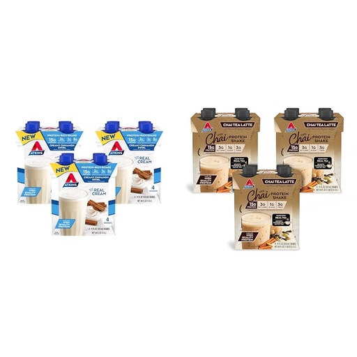 [BRSRAY33PJYAMAIY] Atkins Creamy Cinnamon Swirl Protein Shake, 15g Protein, 12 Count and Atkins Chai Tea Latte Protein Shake, 15g Protein Bundle