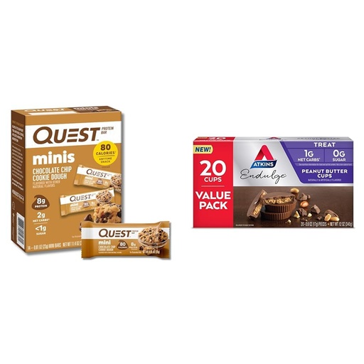 [BRSRAYYYDIIBODL3] Quest Mini Chocolate Chip Cookie Dough Protein Bars 14 Count & Atkins Peanut Butter Cups Dessert Favorite 20 Count