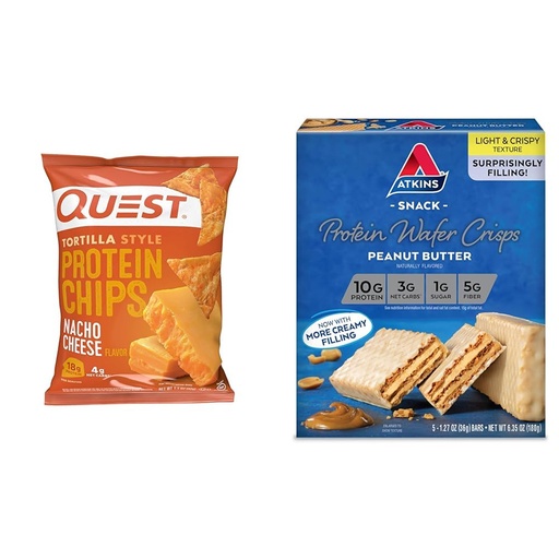 [BRSRAYIKDIJRYYL3] Quest Tortilla Protein Chips (Pack of 12) & Atkins Peanut Butter Protein Wafer Crisps (Pack of 5)