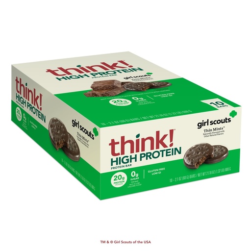 [BRSRMBAECQGRMH3A] think! Protein Bars, High Protein Snacks, Gluten Free, Kosher Friendly, Girl Scouts Thin Mint, Nutrition Bars, 2.1 Oz per Bar, 10 Count (Packaging May Vary)