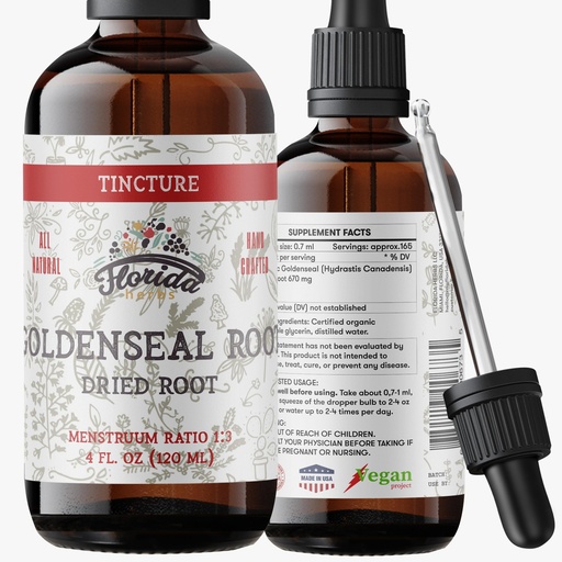 [BRSREGIHAEFBAE3V] Goldenseal Tincture 4 oz – Organic Herbal Extract | Alcohol Free | Vegan Herbal Drops - Made in USA