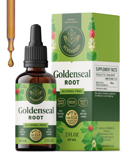 [BRSREEAFCQDR6DTU] HERBAMAMA Goldenseal Root Tincture - Vegan Immune & Respiratory Support with Goldenseal Herb Extract Drops - Non-GMO, Alcohol & Sugar-Free Liquid Immunity Supplement, 42-Day Supply
