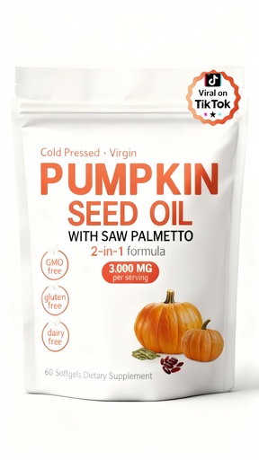 [BRSRGZT5AQJW223A] Pumpkin Seed Oil Capsules - Pumpkin Seed Oil with Saw Palmetto | 3000mg Cold-Pressed Blend for Hair Growth | Mini and Portable | Non-GMO - 60 Softgels