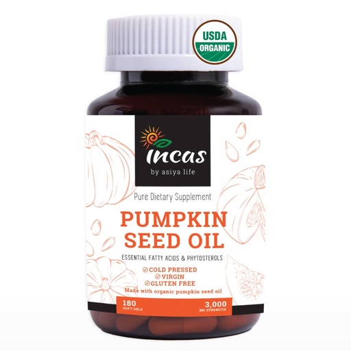 [BRSRE2YCDJ4BSHY3] INCAS Organic Certified Pumpkin Seed Oil, 3,000mg Per Serving, 180 Softgels | Cold Pressed, Pure Virgin Oil, Herbal Supplement | Supports Urinary, Bladder & Prostate Health | Non-GMO