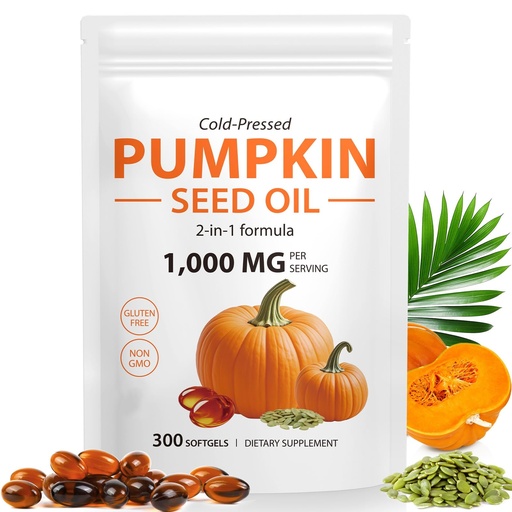 [BRSREFD2DFYBQDTP] Pumpkin Seed Oil Capsules, 1000mg Per Serving, Cold Pressed, Pure Virgin Oil, Essential Fatty Acids & Phytosterols, Non-GMO, Gluten Free Formula, 300 Softgels