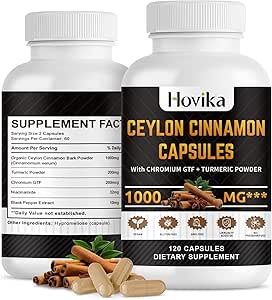 [BRSROAIPDMFR43L4] Ceylon Cinnamon Capsules - Made with Chromium GTF, Turmeric, Niacinamide, Black Pepper - Energy, Heart & Metabolism Support - for Men & Women - 120 Vegan Capsules, 2 Month Supply