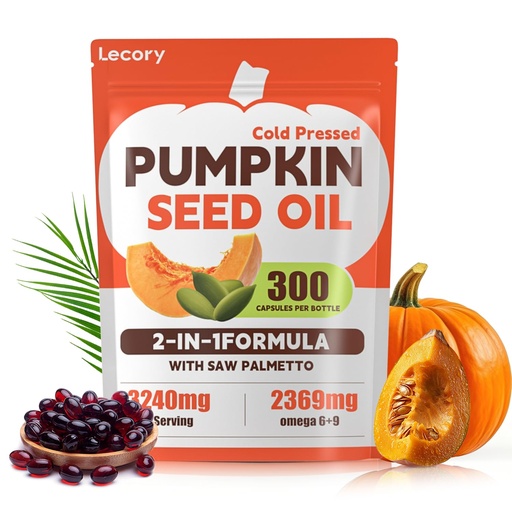 [BRSRGGA2OV6QACYU] Pumpkin Seed Oil Capsules with Saw Palmetto - 3240mg - 300 Softgels, Cold Pressed, Essential Fatty Acids & Phytosterols, Natural Supplement for Hair Growth, Urinary - Non-GMO